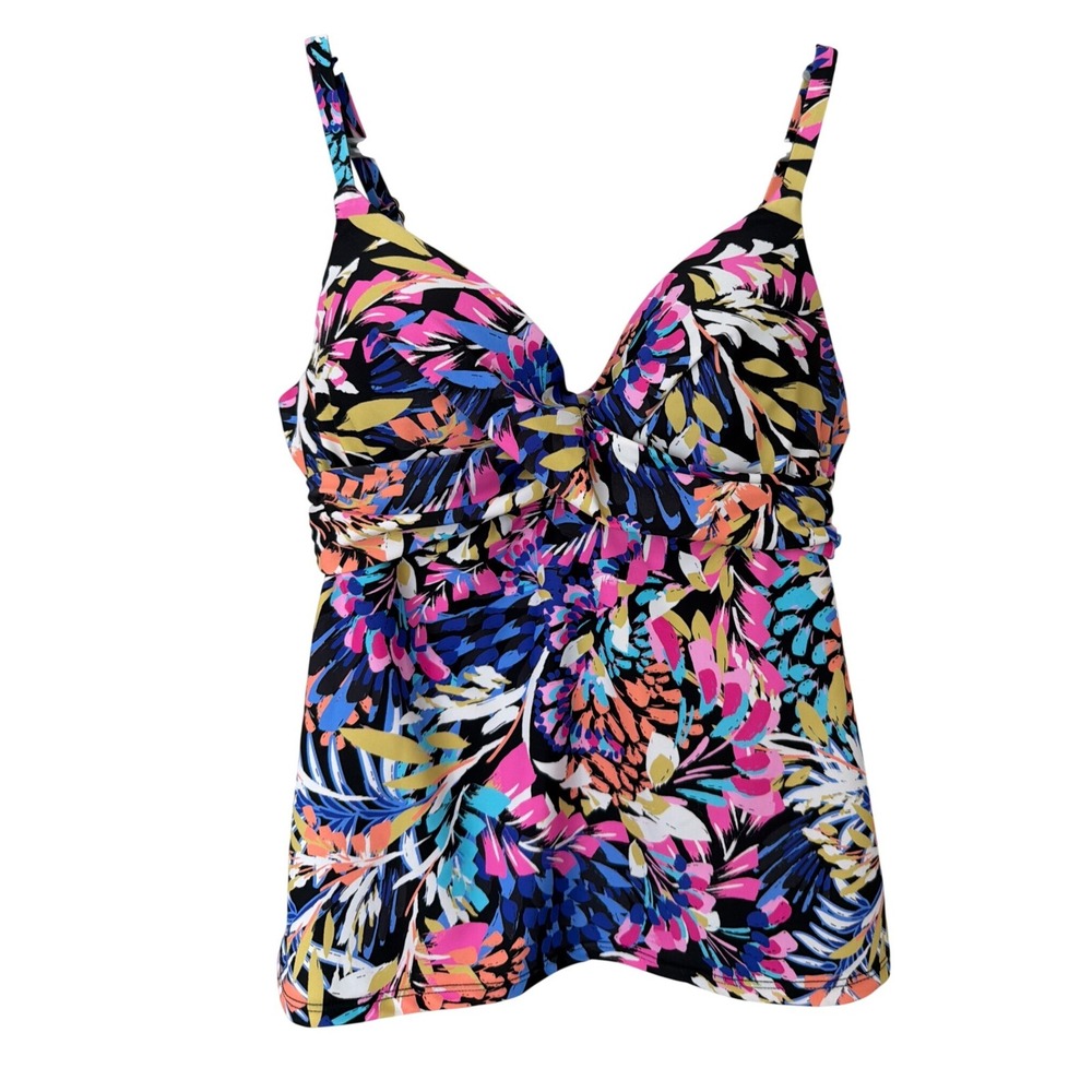 Island Escape Floral Tankini Top Underwire Push Up Multicolor J760270 NEW